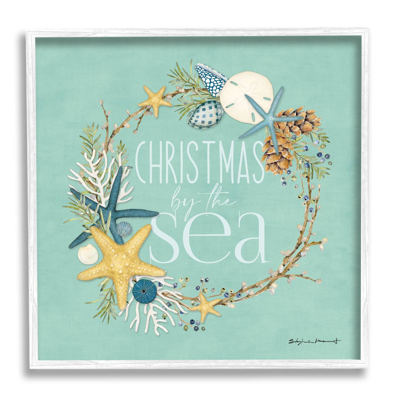 Stupell Industries Christmas By The Sea Wreath Framed Giclee Art